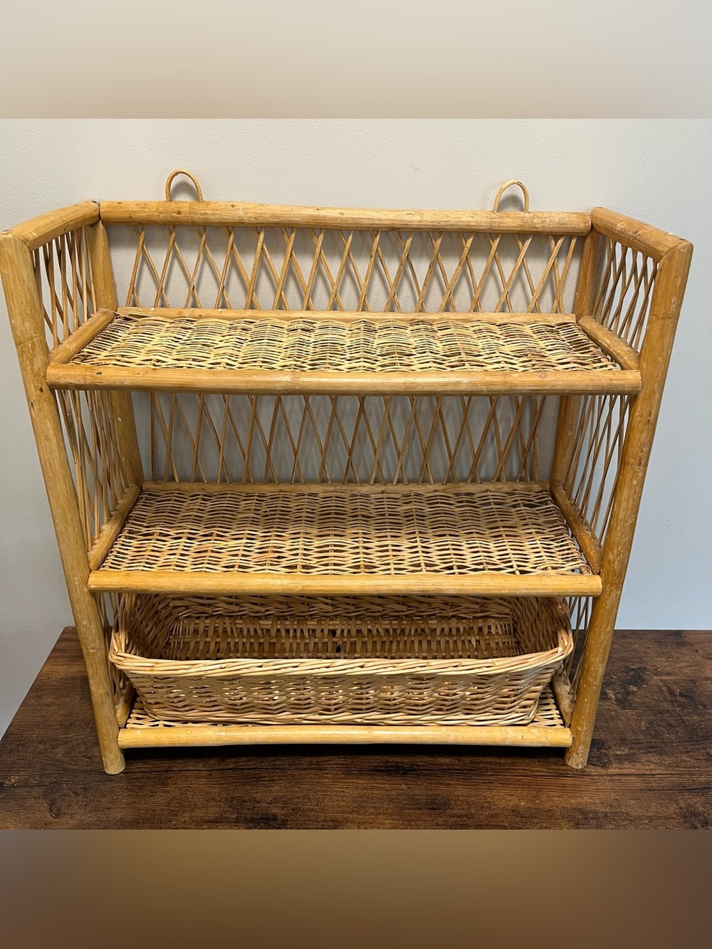 Vintage Wicker / Rattan 3 Tier Shelf